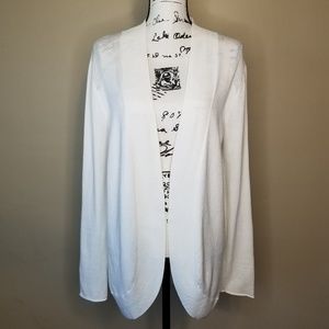 Open Front Cardigan, Lace Shoulders - Off White